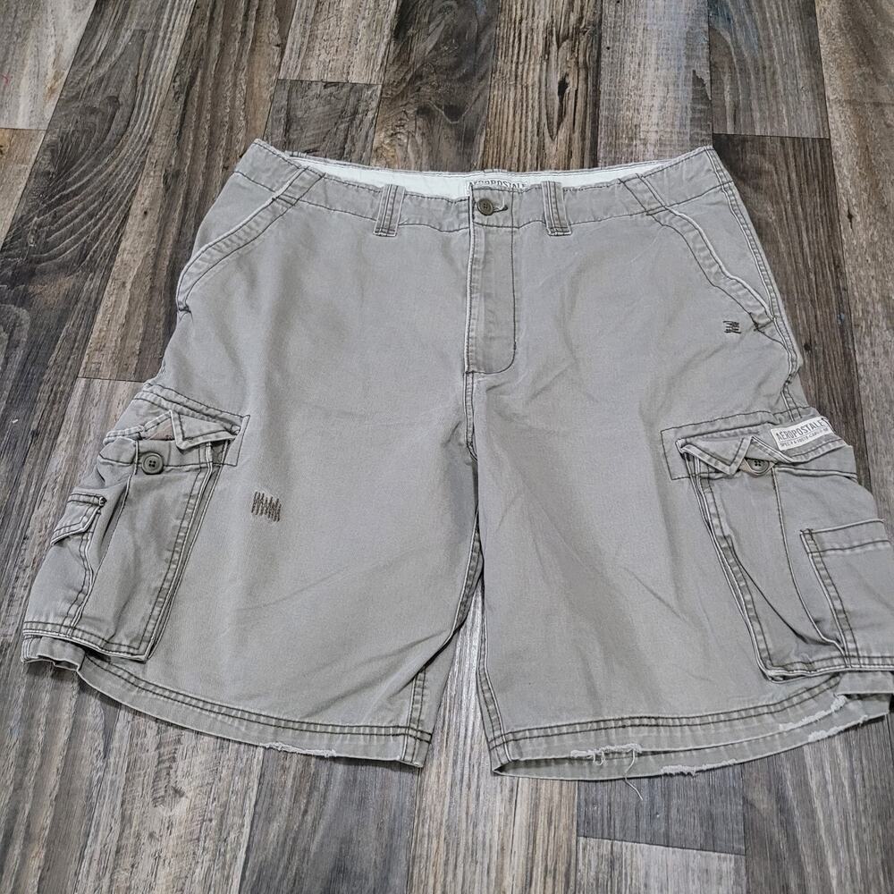 Aeropostale Mens Authentic Cargo Shorts 40 Gray Y2k Cotton Multipocket